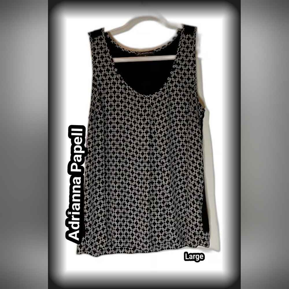 🦩ADRIANNA PAPELL pullover Geometric Print Blouse Size L Sleeveless🦩SALE🦩